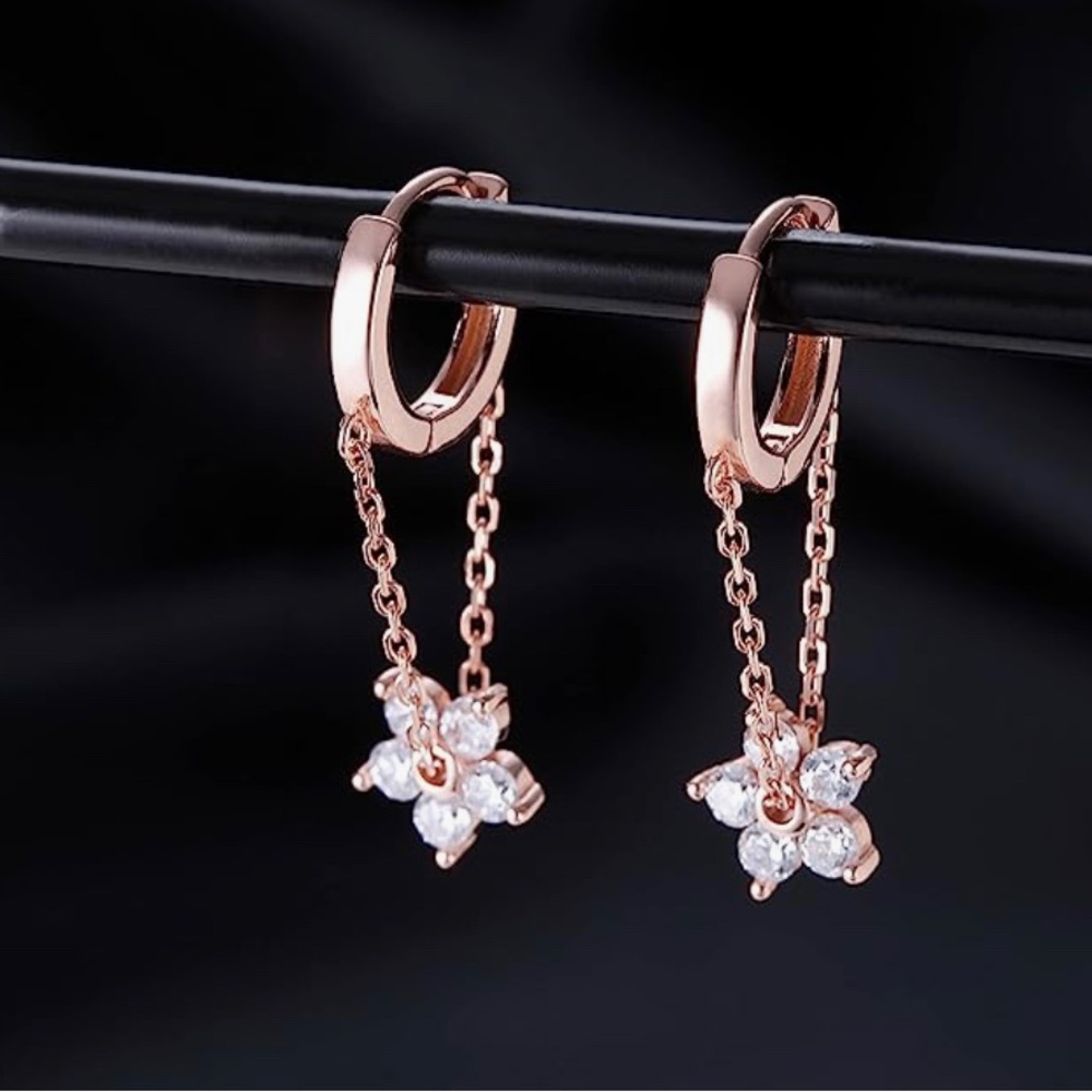 Beautiful Flower chain drop hoop earrings